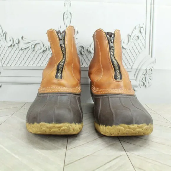LL Bean Brown Leather Lounger Shearling Lined Front Zip Duck Boots Size 9 M - Picture 5 of 9